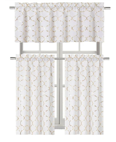Kate Aurora Metallic Lattice Clover Ultra Luxurious Complete Kitchen Curtain Tier & Valance Window Curtains Set