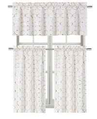 Kate Aurora Metallic Lattice Clover Ultra Luxurious Complete Kitchen Curtain Tier & Valance Window Curtains Set