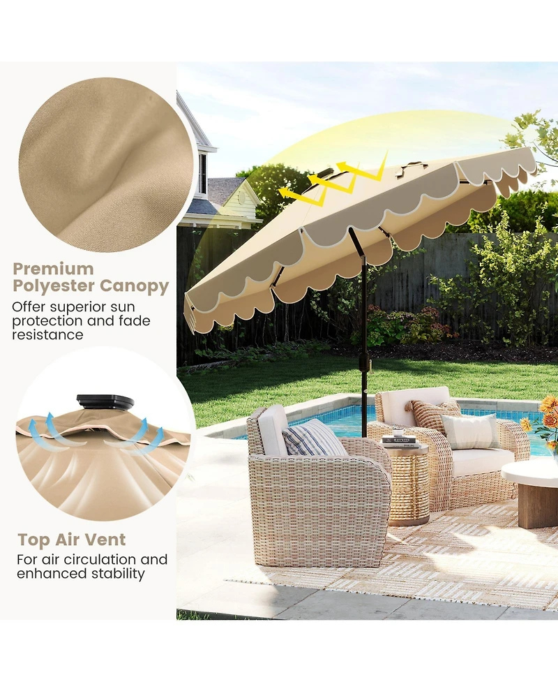 Gymax 9.3 Ft Solar Patio Umbrella w/ 32 Led Lights & Vented Top Ruffles