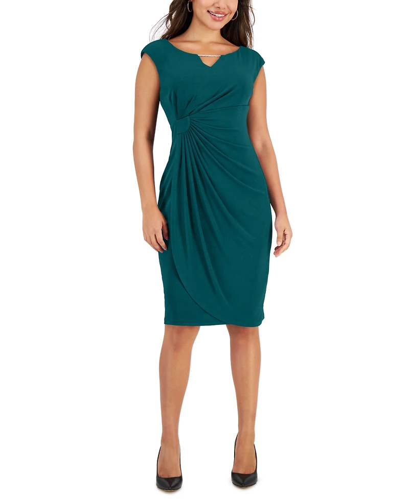 Connected Petite Beaded-Neckline Sheath Dress