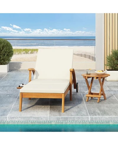 Streamdale Furniture Acacia Wood Chaise Lounge - Adjustable Wheeled 800lb Capacity