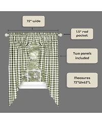 Kate Aurora Farmhouse Plaid Gingham Check Swag Valance Curtain Panel Pair - 72 in. W x 63 L, Black