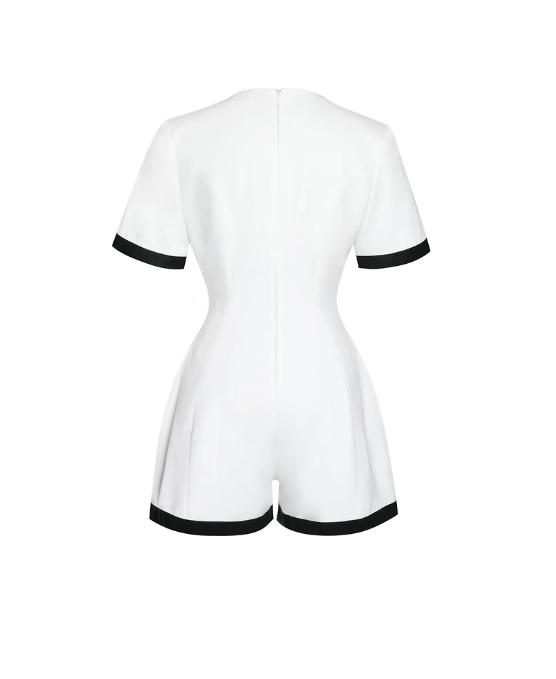 Miss Circle Women's Idina Business Casual White Romper with Black Trim