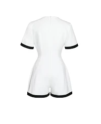 Miss Circle Women's Idina Business Casual White Romper with Black Trim