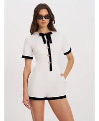 Miss Circle Women's Idina Business Casual White Romper with Black Trim