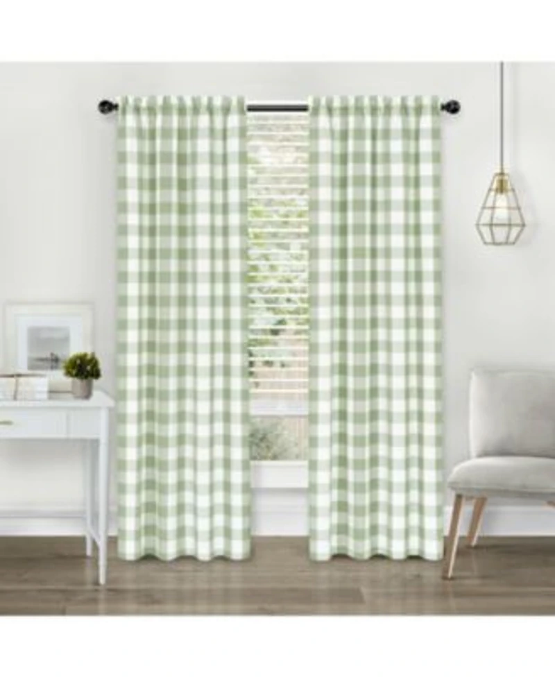 Kate Aurora Modern Farmhouse 2 Piece Large Buffalo Plaid Check Rod Pocket Curtains 84 In Baby Blue