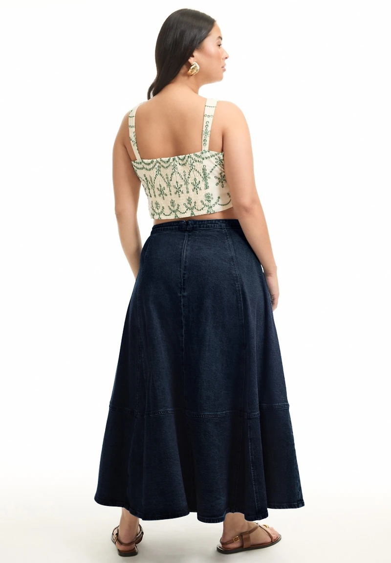June + Vie Plus Fit-And-Flare Denim Midi Skirt