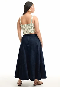 June + Vie Plus Fit-And-Flare Denim Midi Skirt