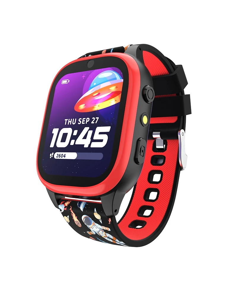 Playzoom 4 Kids Red and Black Print Leather Silicone Strap Smartwatch, 49mm