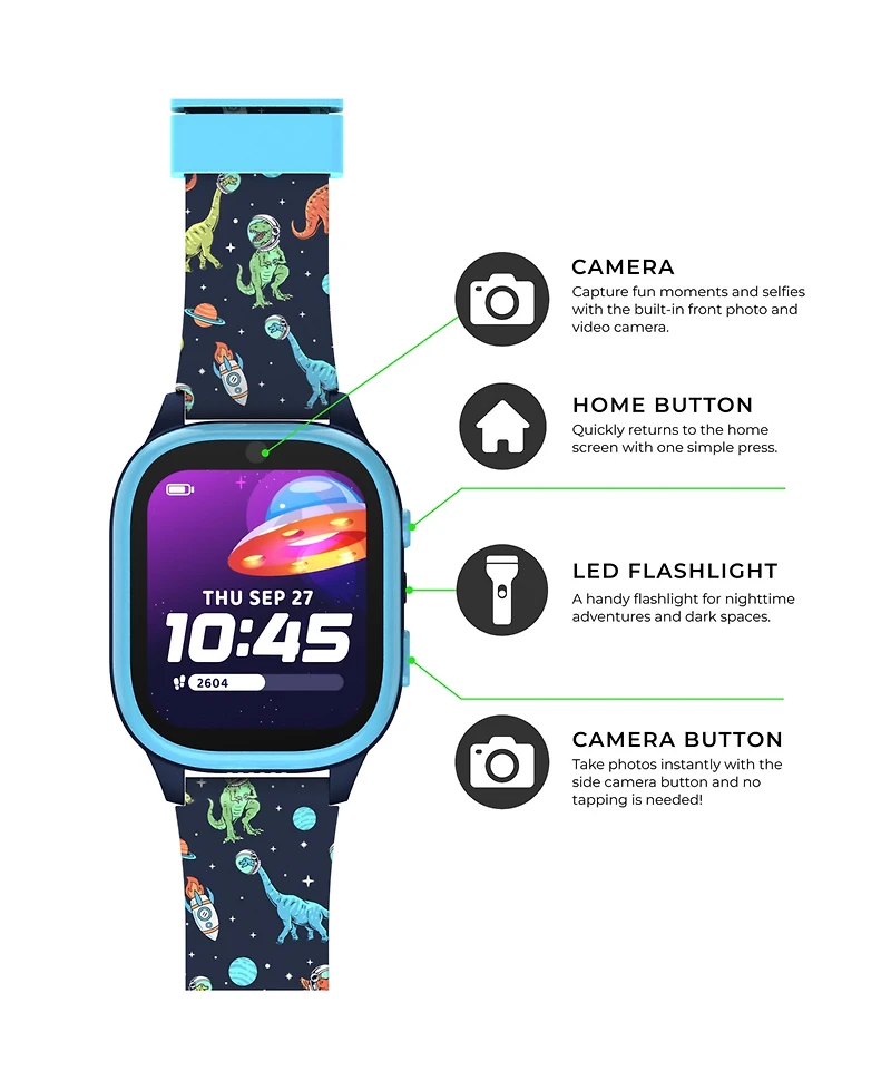 Playzoom 4 Kids and Black Print Leather Silicone Strap Smartwatch