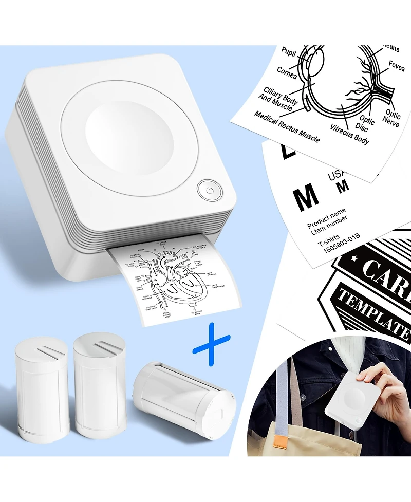Polono Sticker Printer, PM230-a Mini Thermal Printer Bluetooth Portabel Sticker Maker with 3 Rolls of Paper, Print Pods Mini Printer with Multiple Tem