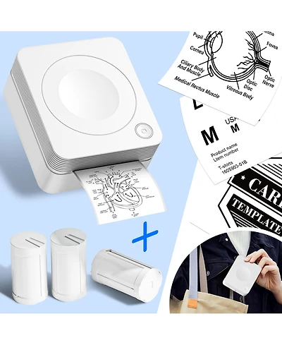 Polono Sticker Printer, PM230-a Mini Thermal Printer Bluetooth Portabel Sticker Maker with 3 Rolls of Paper, Print Pods Mini Printer with Multiple Tem