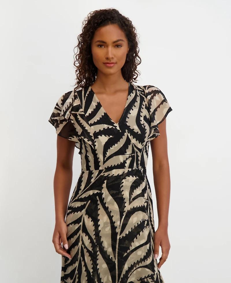kensie Women's Printed Burnout Chiffon A-Line Dress