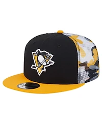 New Era Men's Black/Gold Pittsburgh Penguins Camo Meshback 9FIFTY Snapback Hat
