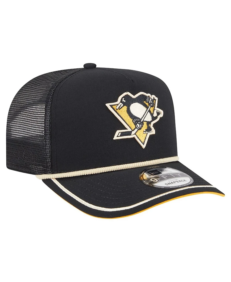 New Era Men's Black Pittsburgh Penguins Team Rope A-Frame 9FIFTY Snapback Hat