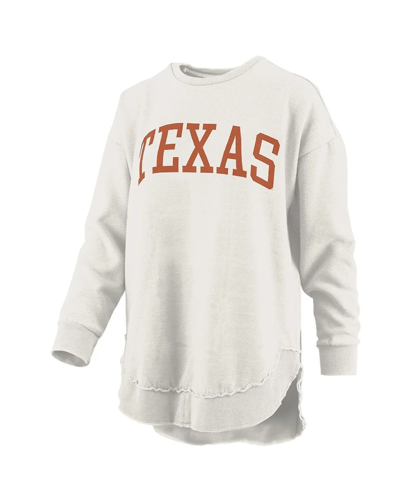 Pressbox Women's Oatmeal Texas Longhorns Melange Poncho Vintage Fleece Long Sleeve Pullover Sweatshirt