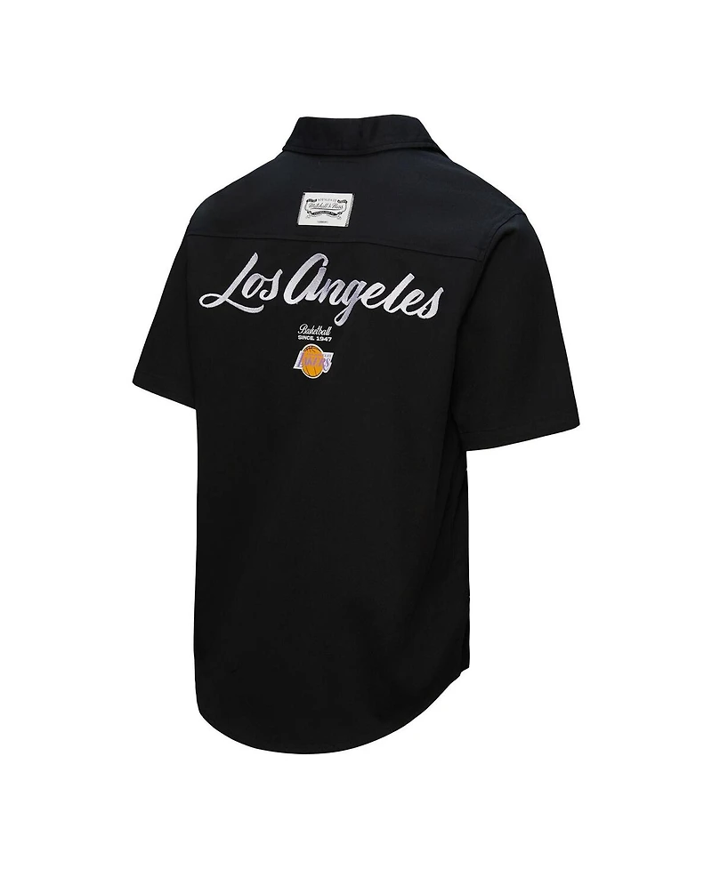 Mitchell & Ness Men's Black Los Angeles Lakers Hardwood Classics Camp Shirt