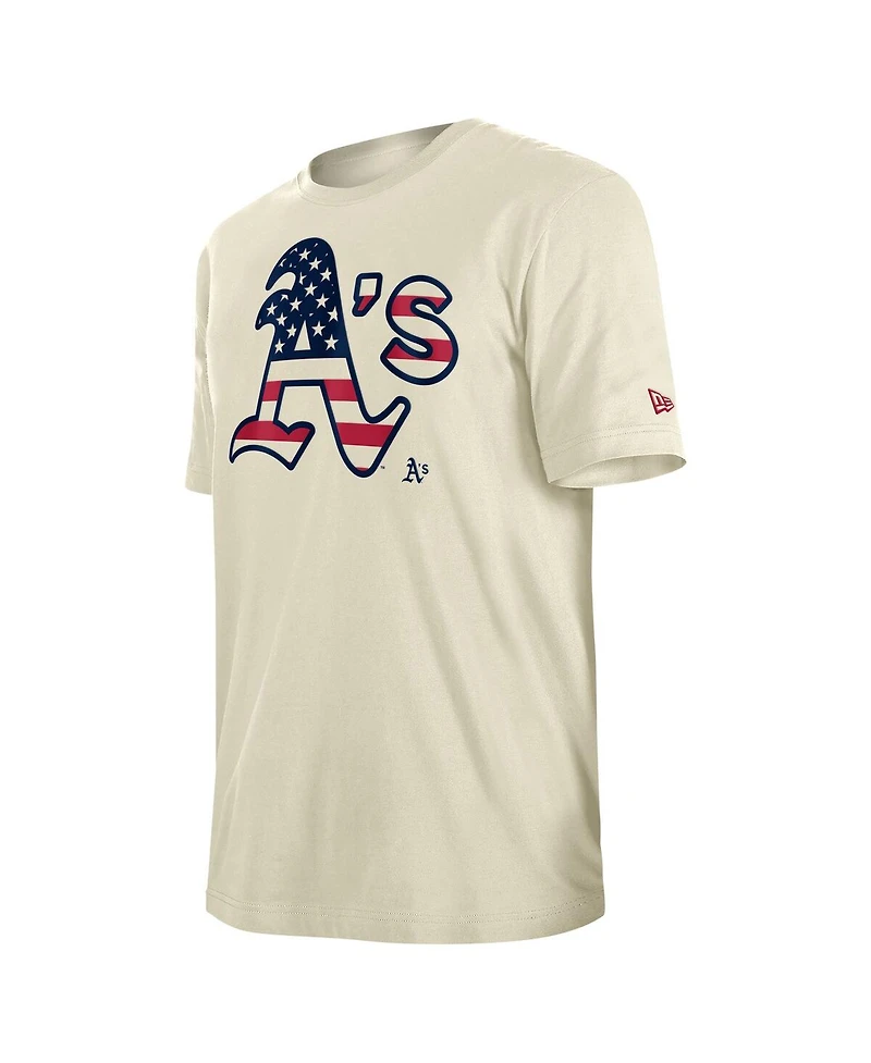 New Era Men's Cream Athletics Americana Flag Fill T-Shirt