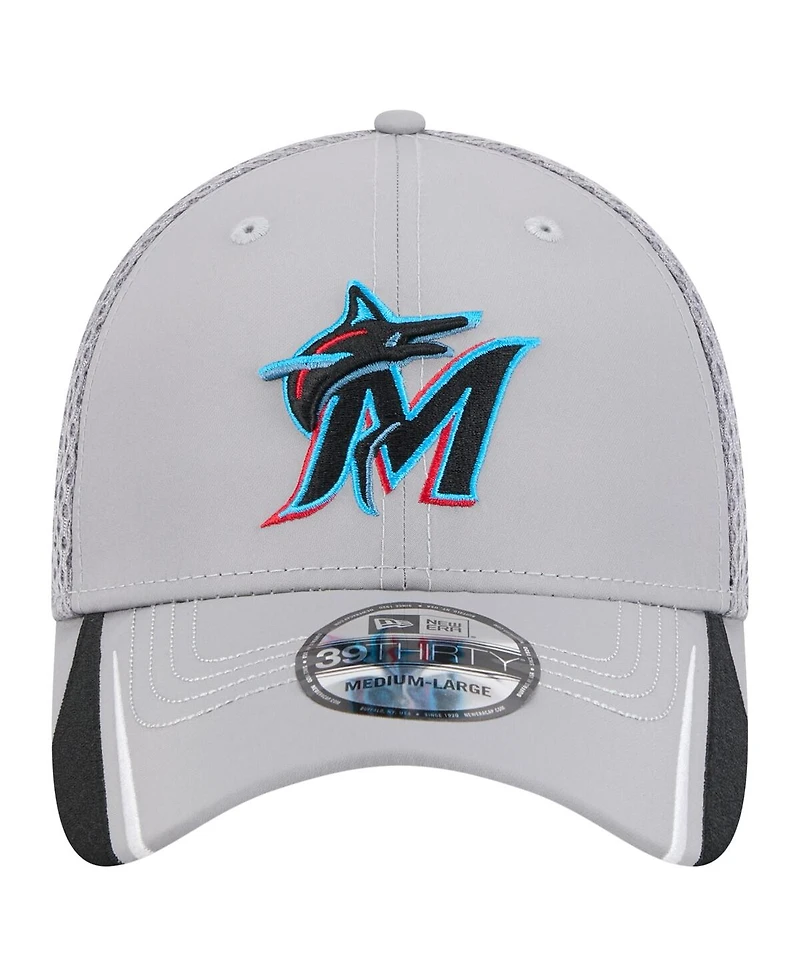 New Era Men's Gray Miami Marlins Linear 39THIRTY Flex Hat