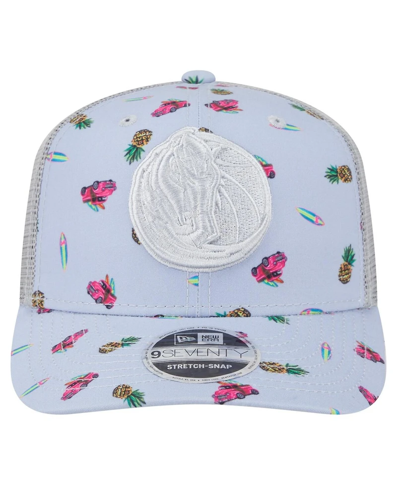 New Era Men's Light Blue/Gray Dallas Mavericks Adventure Aloha Pattern 9SEVENTY Stretch-Snap Hat