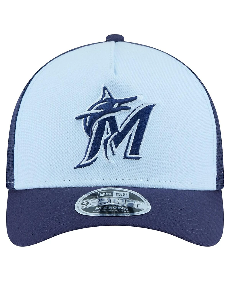 New Era Men's Light Blue/Navy Miami Marlins 2-Tone Color Pack 9FORTY M-Crown A-Frame Adjustable Hat