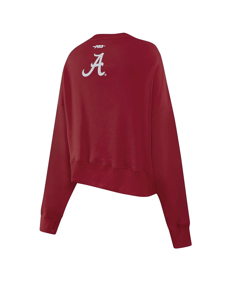 Pro Standard Women's Crimson Alabama Crimson Tide Sequin Boxy Cropped Pullover Sweatshirt