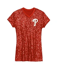 Outerstuff Big Girls Red Philadelphia Phillies Sequin V-Neck Dress
