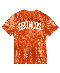 Outerstuff Big Girls Orange Denver Broncos Wordmark Sequin V-Neck Top