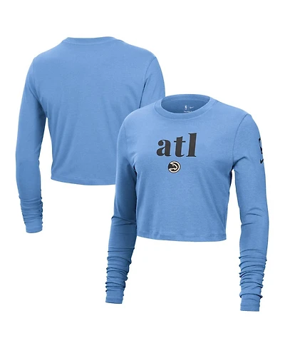 Nike Women's Light Blue Atlanta Hawks 2024/25 City Edition Essential Logo Slim Fit Long Sleeve Cropped T-Shirt