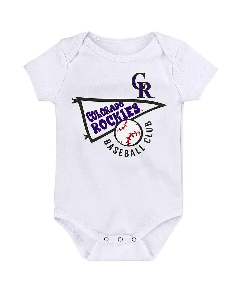 Outerstuff Big Boys and Girls Purple/White/Heather Gray Colorado Rockies Biggest Little Fan 3-Pack Bodysuit Set