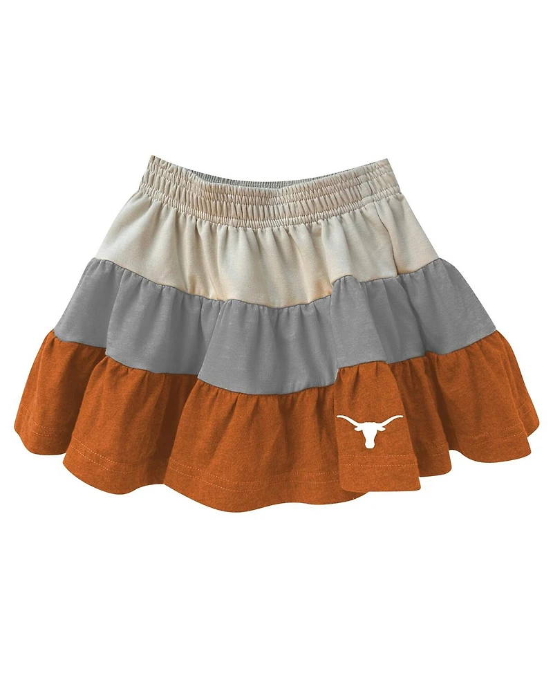 Wes & Willy Girls Toddler Tan Texas Longhorns Tri-Blend Sleeveless Full-Zip Hoodie Tiered Skirt Set