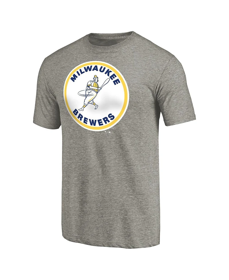 Fanatics Mto Label Men's Ash Milwaukee Brewers Cooperstown Collection Forbes Tri-Blend T-Shirt