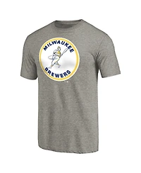 Fanatics Mto Label Men's Ash Milwaukee Brewers Cooperstown Collection Forbes Tri-Blend T-Shirt