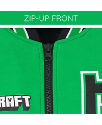 Minecraft Boys Creeper French Terry Zip Up Varsity Bomber Jacket