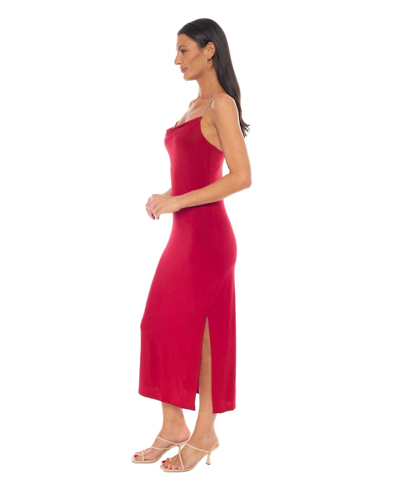 Bebe Women's Jersey Cowl Maxi with Rhinestone Strap
