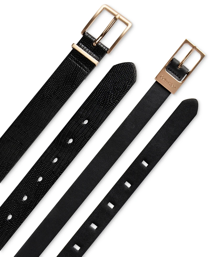 Calvin Klein 2-Pc. Skinny Faux-Leather & Embossed Belt Set
