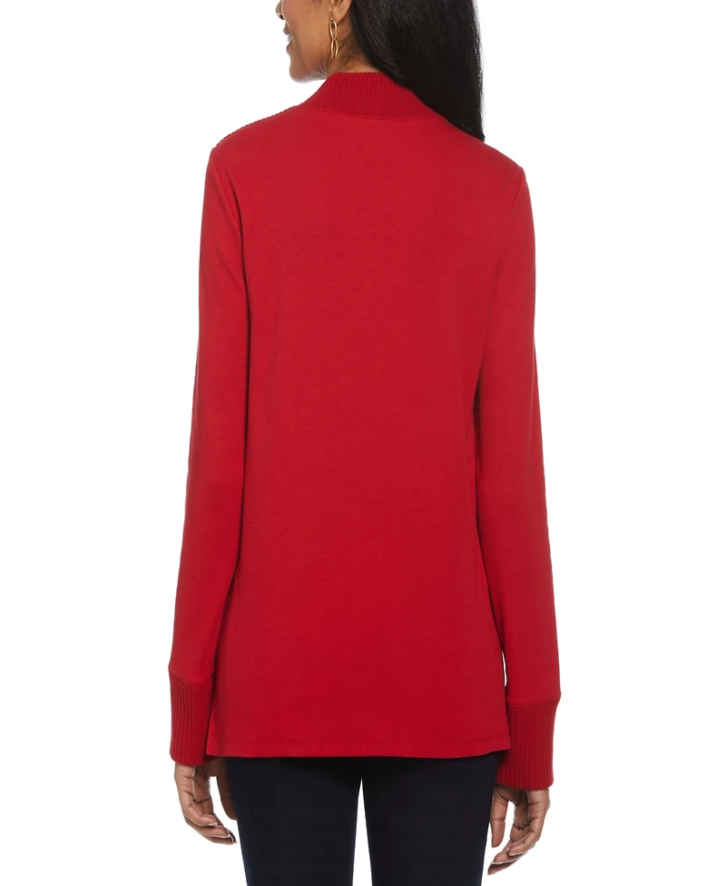 Rafaella Petite Rivet Detail Mock Neck Long Sleeve Top