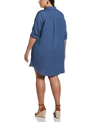 Rafaella Plus Roll Sleeve Linen Shirt Dress