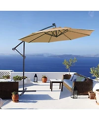 Flynama 10 Ft Solar Patio Outdoor Umbrella Hanging Cantilever Umbrella Offset Umbrella ,Adustment with 32 Led Lights