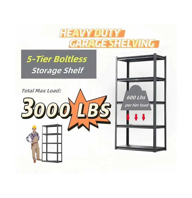 5 Tier Heavy Duty Metal Storage Shelves ,Easy to Assemble ,Adjustable ,Storage Shelves for Basements, Garages and Kitchen