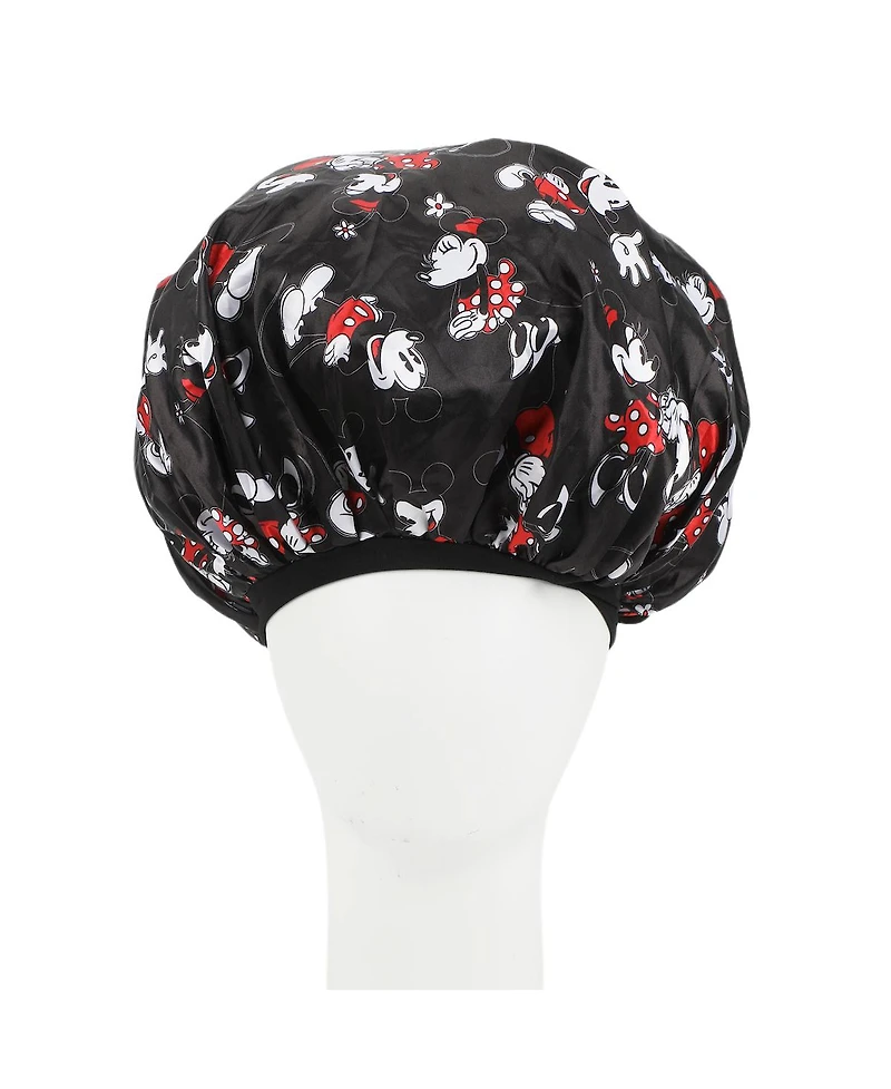 Disney Mickey & Minnie Mouse Women's All-Over Print Black Satin Bonnet