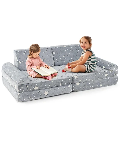 Slickblue 8-Piece Modular Kids Play Couch Sofa with Glow-in-the-Dark Accents – Fun and Safe Seating for Toddlers