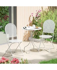Slickblue Outdoor 3-Piece Folding Bistro Set with Metal Round Table and Chairs – Space-Saving Patio Furniture