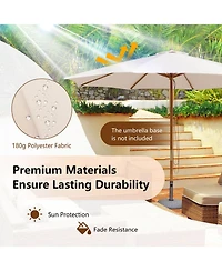 Mecale 10 Feet Patio Umbrella with 8 Wooden Ribs and 3 Adjustable Heights