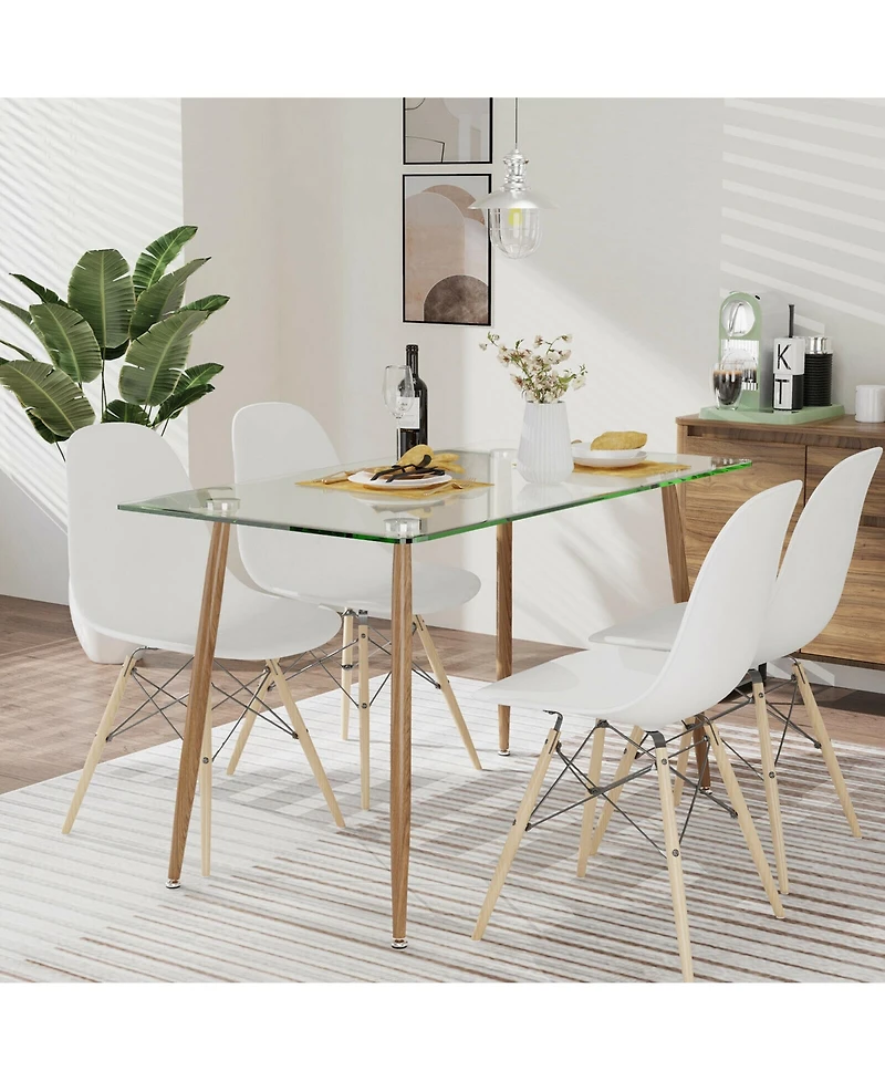 Gymax Modern Glass Dining Table Rectangular Dining Room Table W/Metal Legs For Kitchen