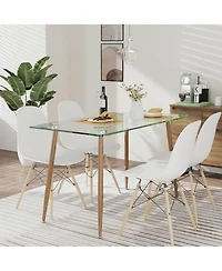 Gymax Modern Glass Dining Table Rectangular Dining Room Table W/Metal Legs For Kitchen