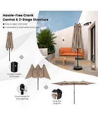 Gymax 15FT Double-Sided Market Umbrella Large Crank Handle Vented Twin Patio