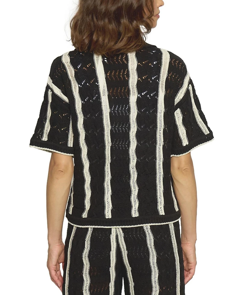 Central Park West Women's Novelty Stitch Polo Pullover Top