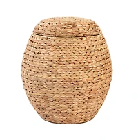 Wickerwise Water Hyacinth Natural Multipurpose Barrel Storage Tub with Lid, Basket for Organizing, Ottoman Stool