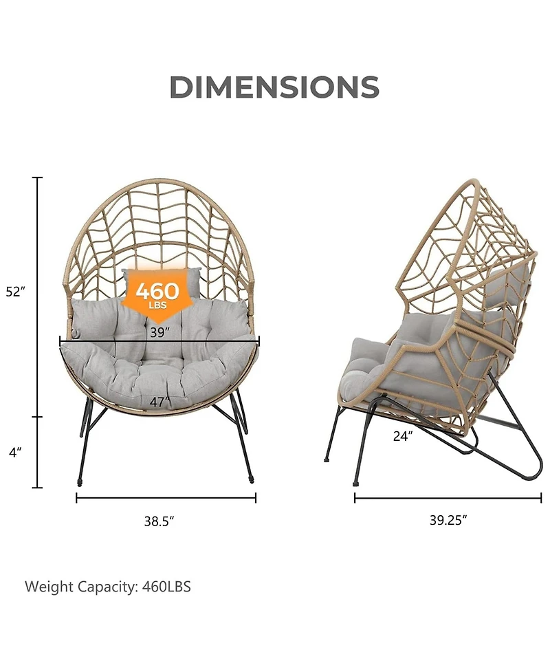 Mondawe Outdoor Bohemian Oversized Egg Chair With Ultra Thick Padding & Durable Steel Frame Chair